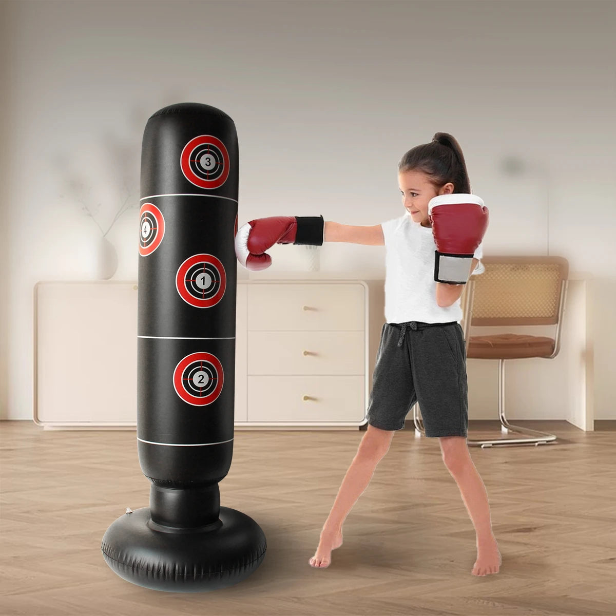 63" Punching Bag for Kids and Adults, Free Standing PVC Inflatable Kid Punching Bag for Aged 3-12, Punching Sandbag for Kicking