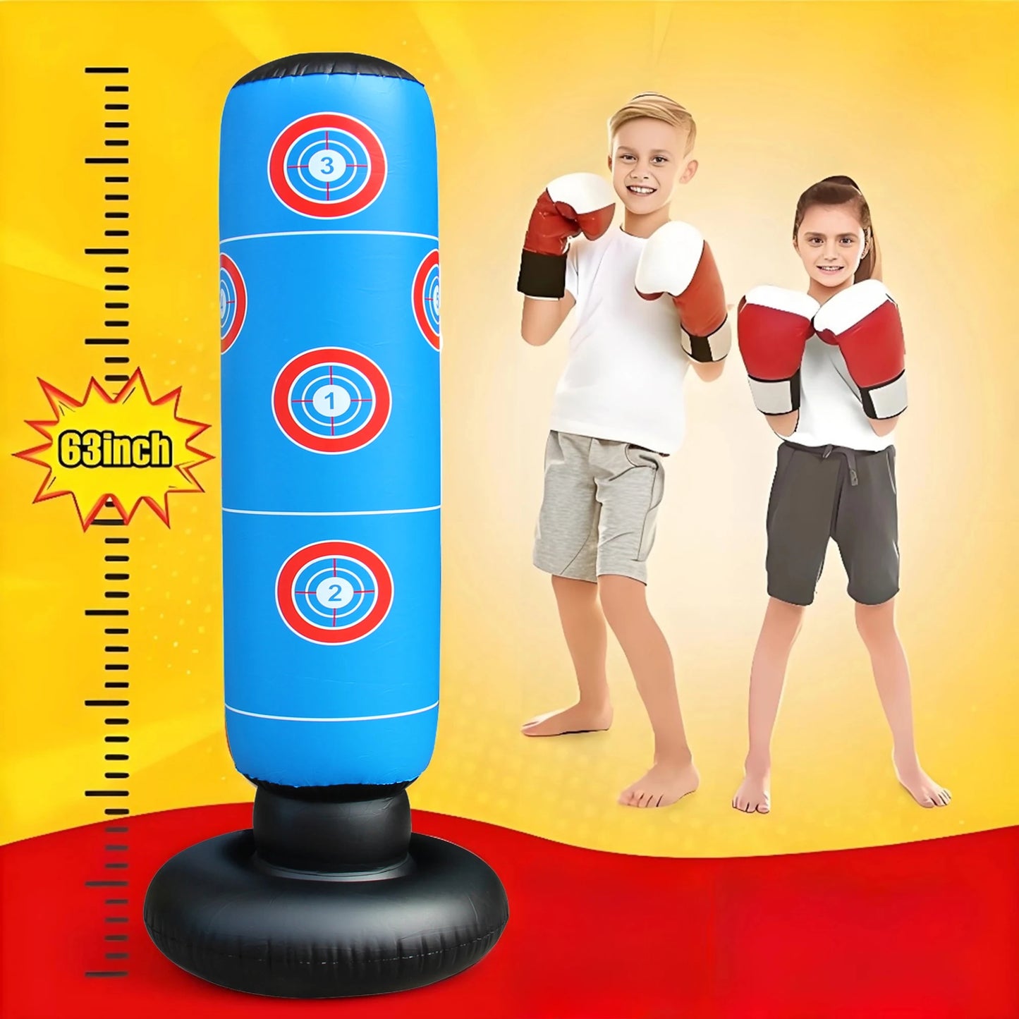 63" Punching Bag for Kids and Adults, Free Standing PVC Inflatable Kid Punching Bag for Aged 3-12, Punching Sandbag for Kicking