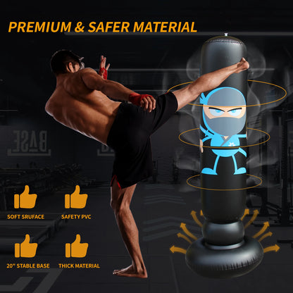 63" Punching Bag for Kids and Adults, Free Standing PVC Inflatable Kid Punching Bag for Aged 3-12, Punching Sandbag for Kicking
