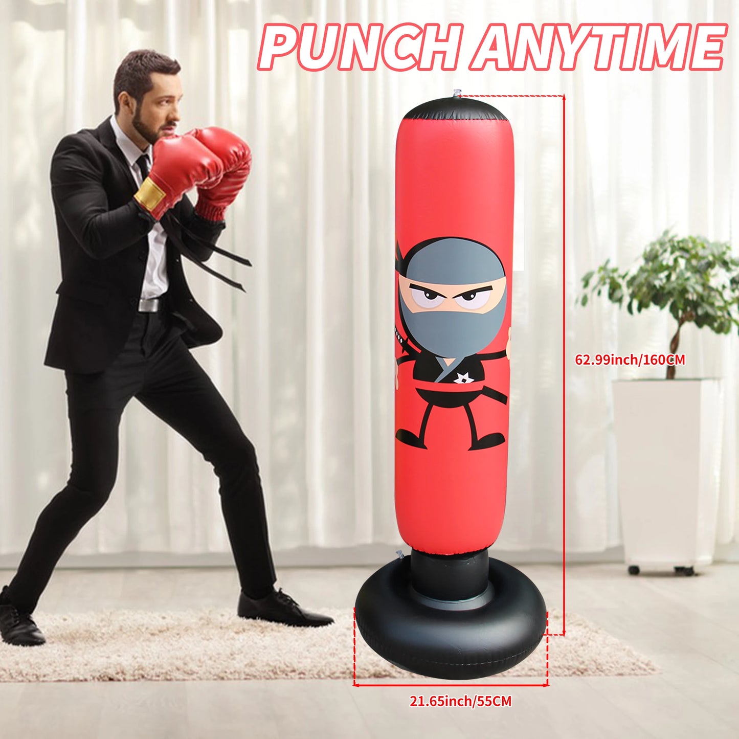 63" Punching Bag for Kids and Adults, Free Standing PVC Inflatable Kid Punching Bag for Aged 3-12, Punching Sandbag for Kicking