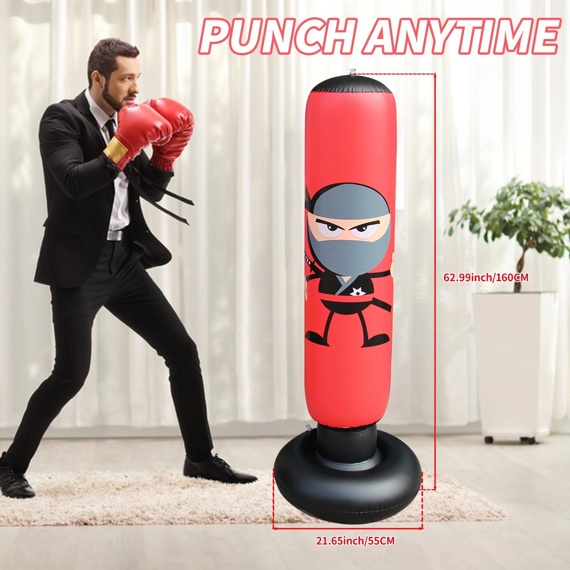 63" Punching Bag for Kids and Adults, Free Standing PVC Inflatable Kid Punching Bag for Aged 3-12, Punching Sandbag for Kicking