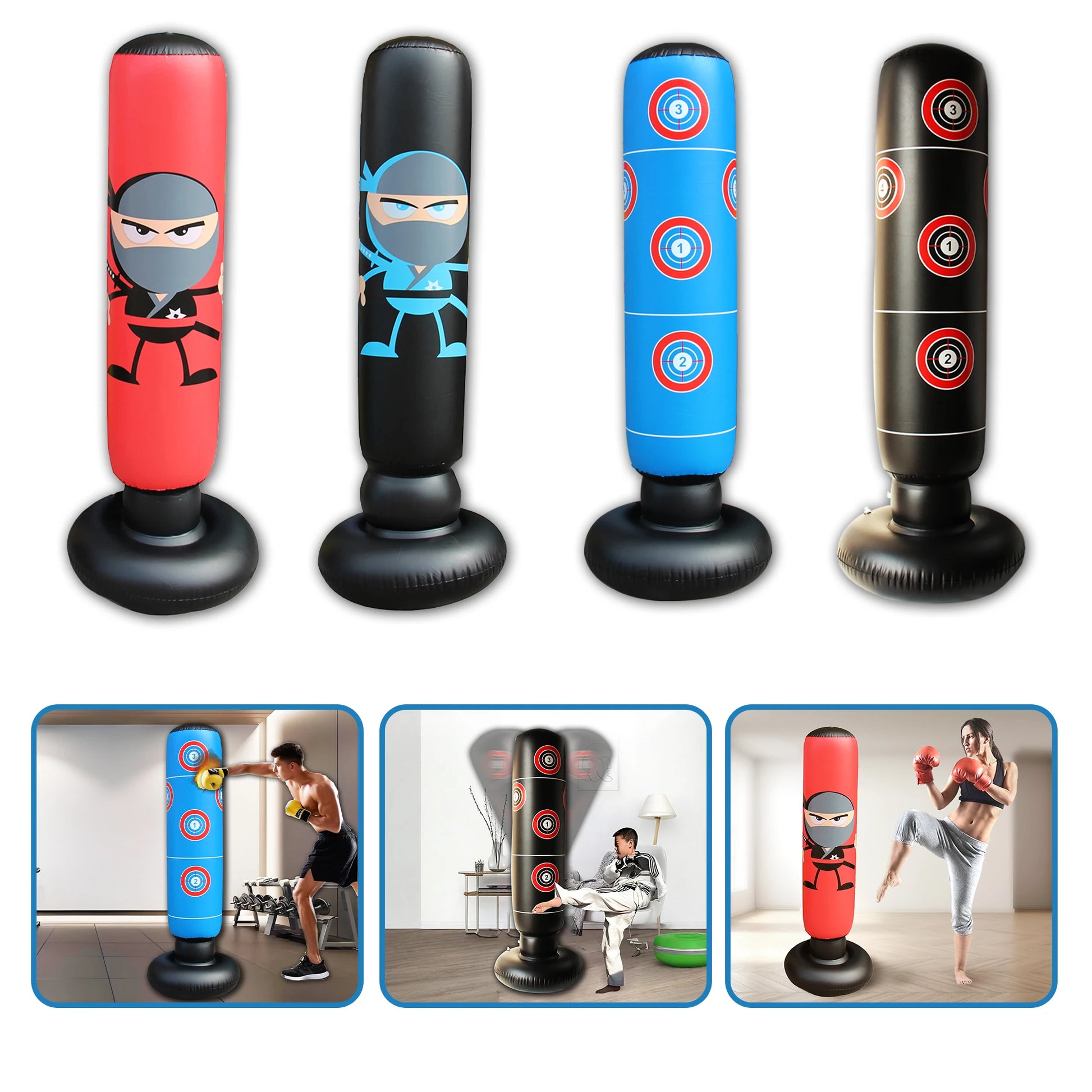 63" Punching Bag for Kids and Adults, Free Standing PVC Inflatable Kid Punching Bag for Aged 3-12, Punching Sandbag for Kicking